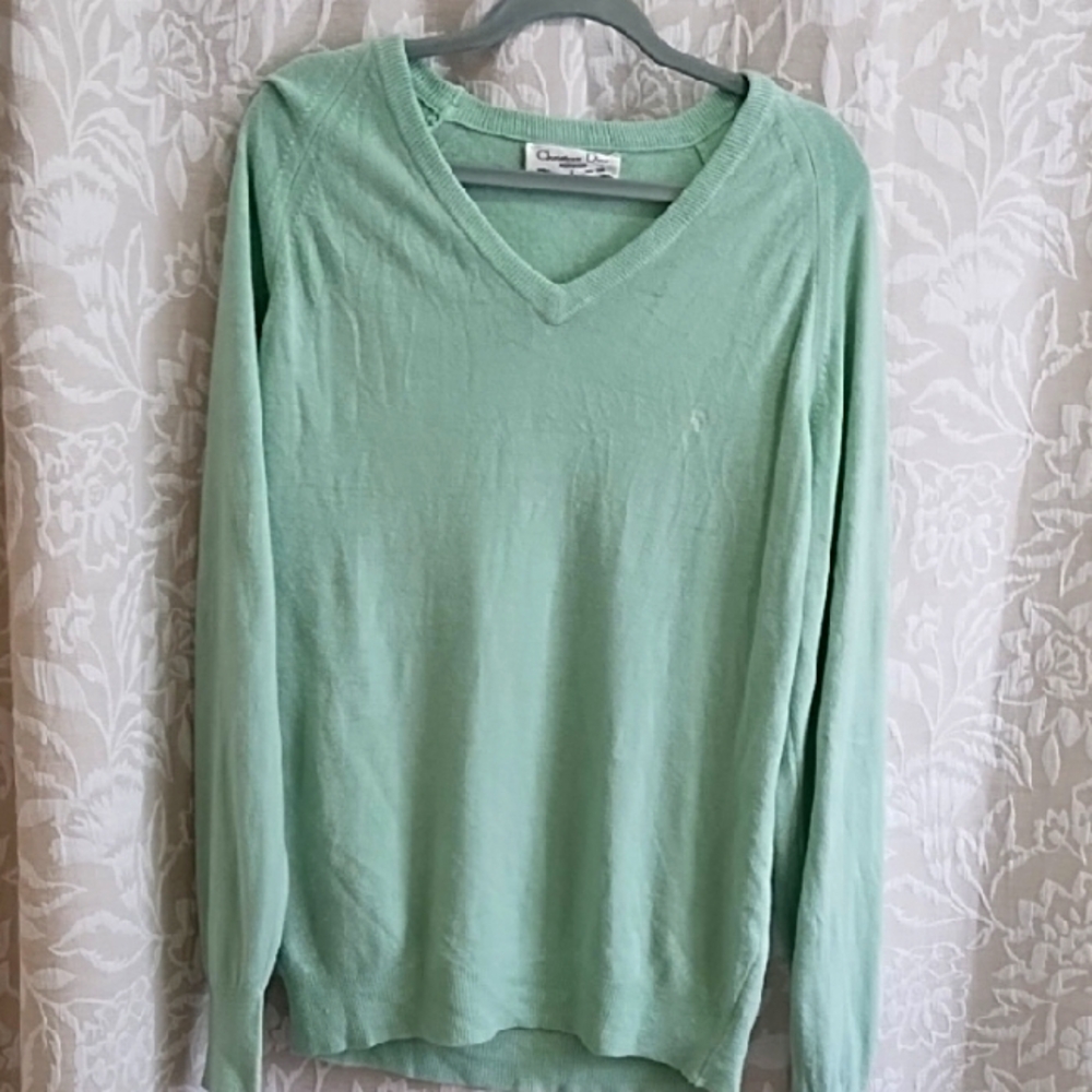 Dior Men's Light Green V-Neck Sweater